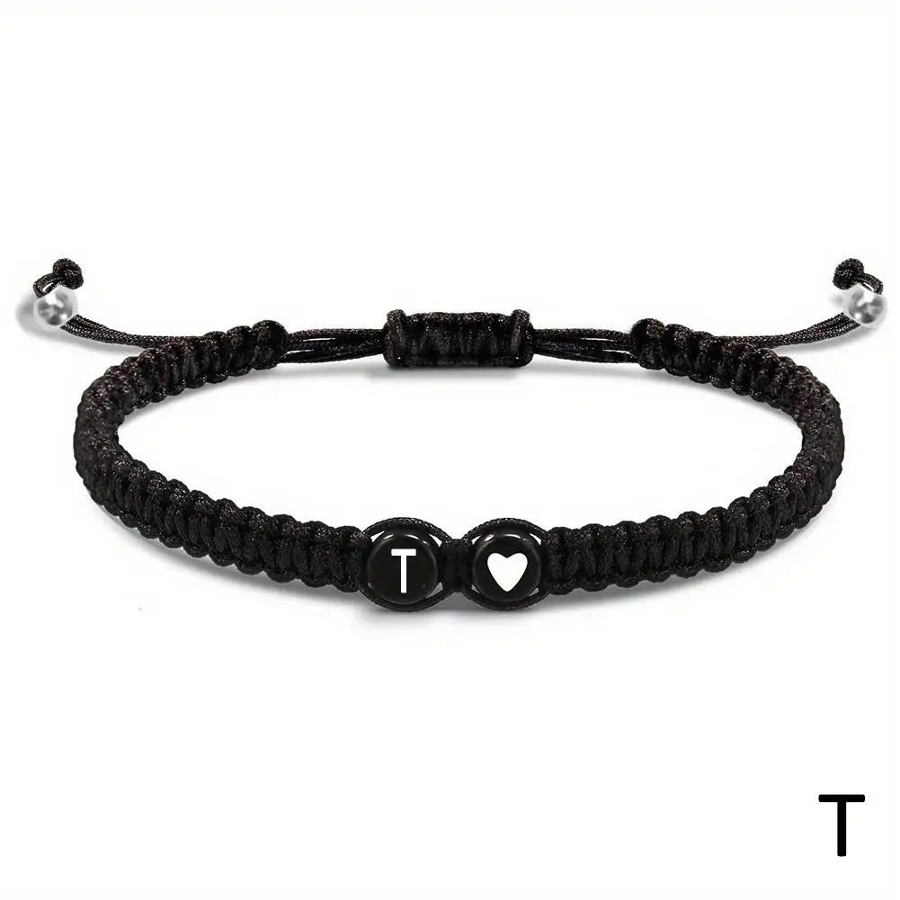 Handmade A–Z Initial Heart Braided Bracelet