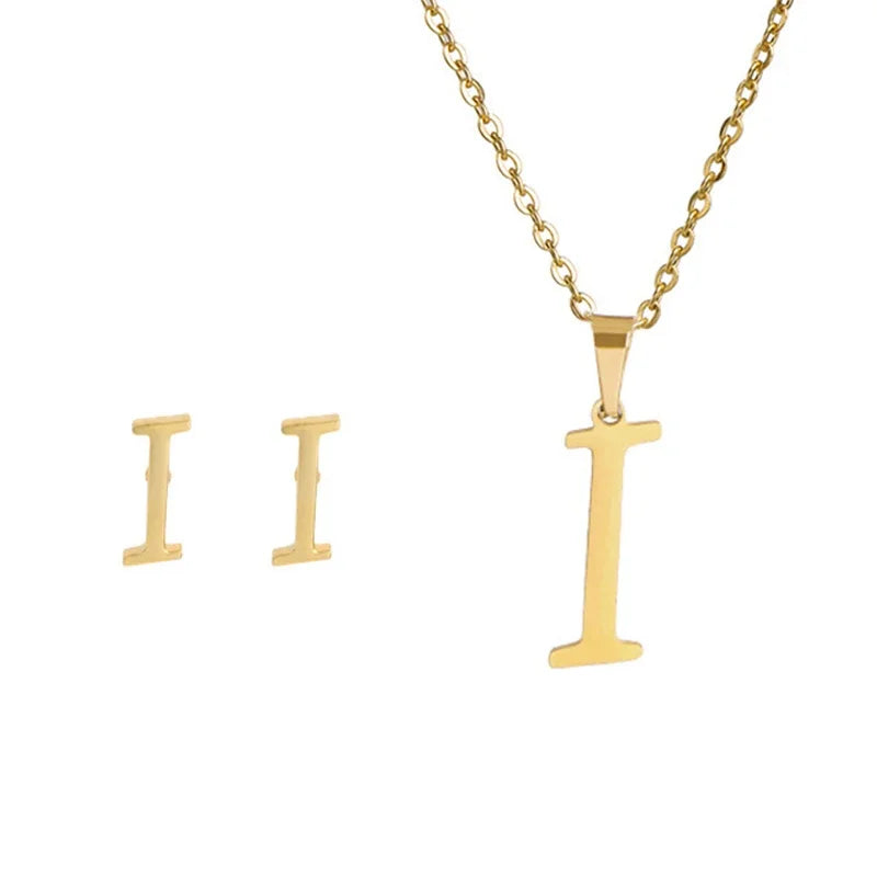 A–Z Alphabet Initial Necklace & Earrings Set