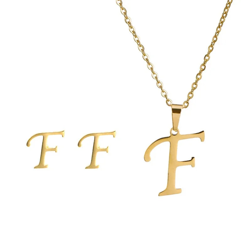 A–Z Alphabet Initial Necklace & Earrings Set