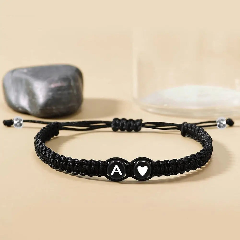 Handmade A–Z Initial Heart Braided Bracelet
