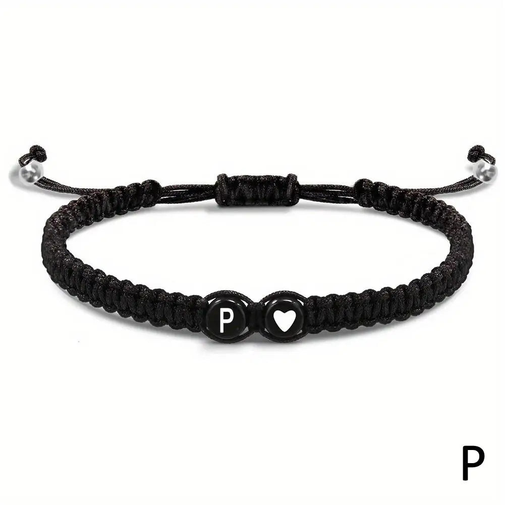 Handmade A–Z Initial Heart Braided Bracelet