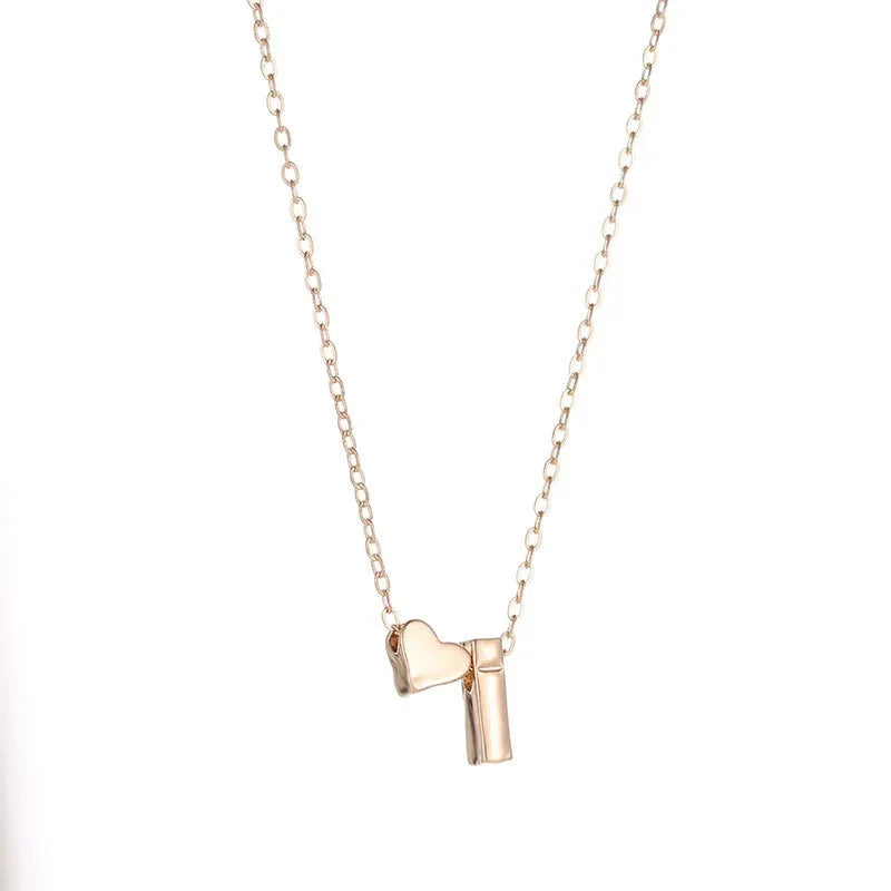 Dainty Initial Necklace with Tiny Heart