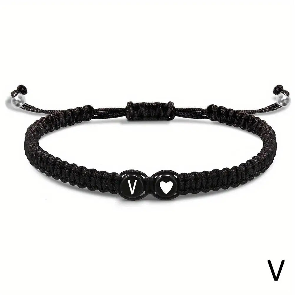 Handmade A–Z Initial Heart Braided Bracelet