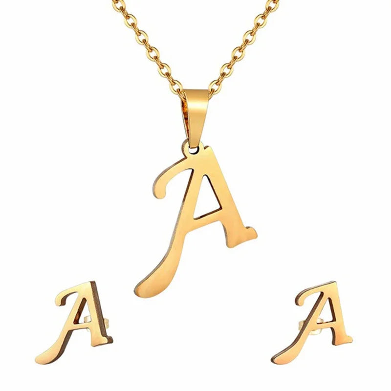 A–Z Alphabet Initial Necklace & Earrings Set