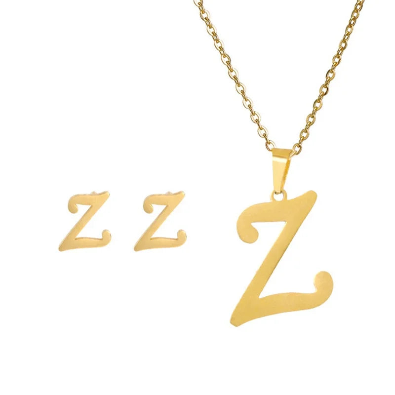 A–Z Alphabet Initial Necklace & Earrings Set