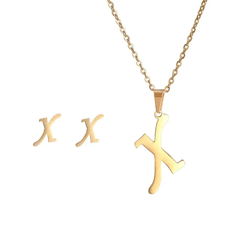 A–Z Alphabet Initial Necklace & Earrings Set