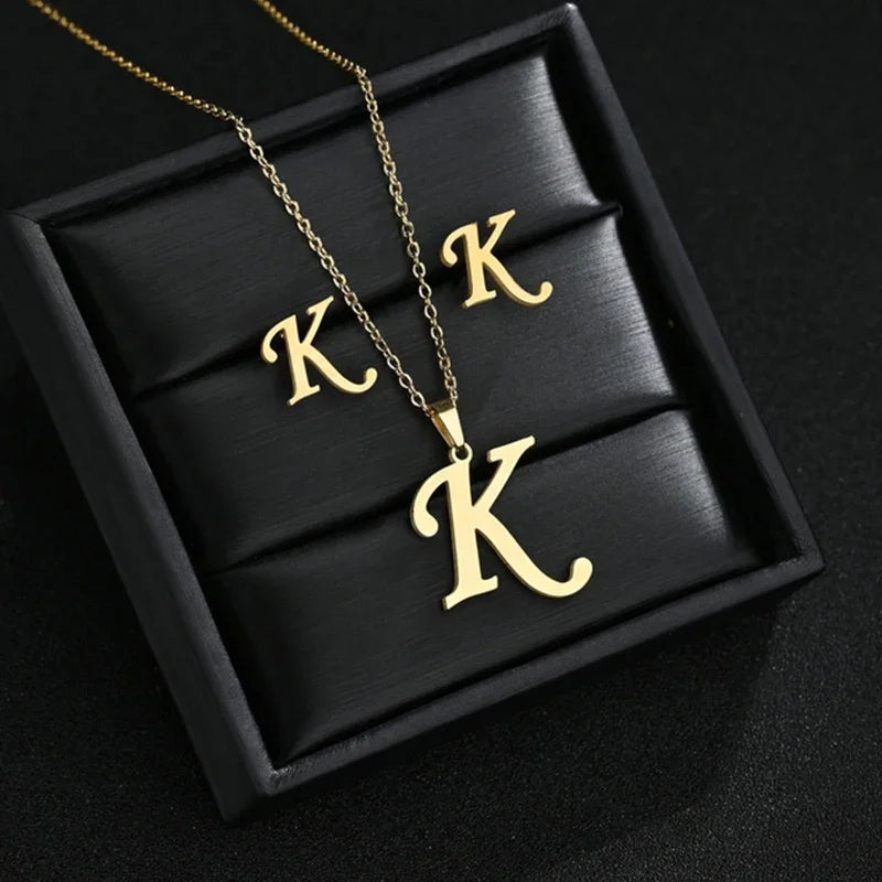 A–Z Alphabet Initial Necklace & Earrings Set