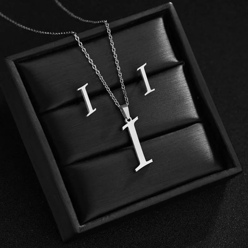 A–Z Alphabet Initial Necklace & Earrings Set