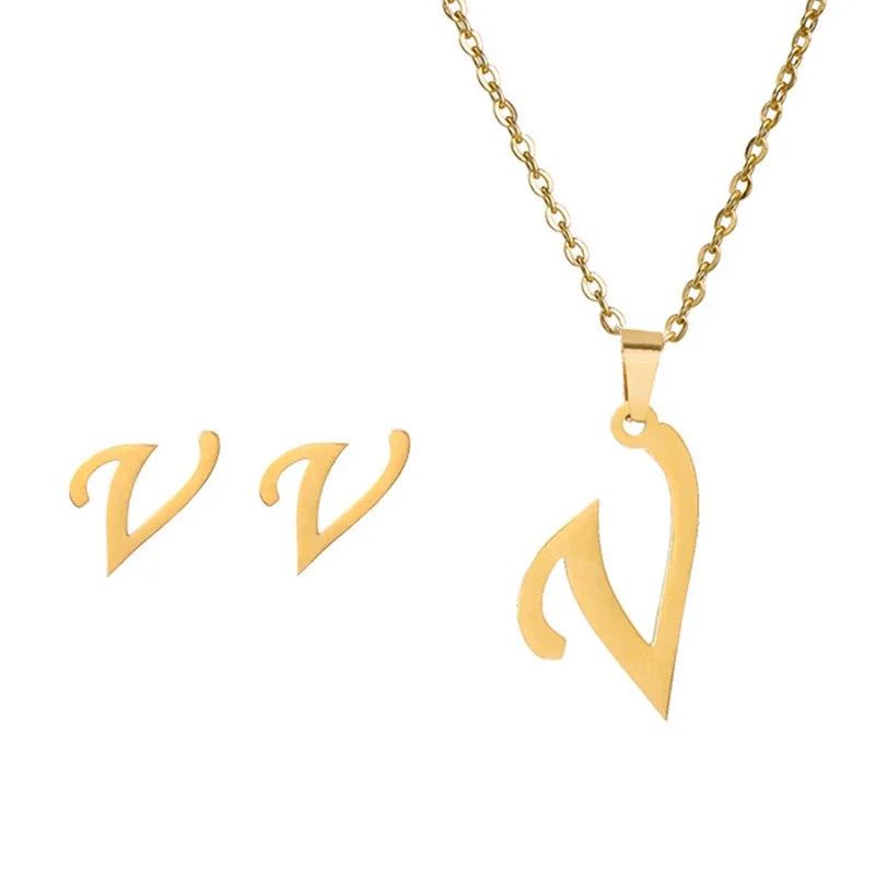 A–Z Alphabet Initial Necklace & Earrings Set