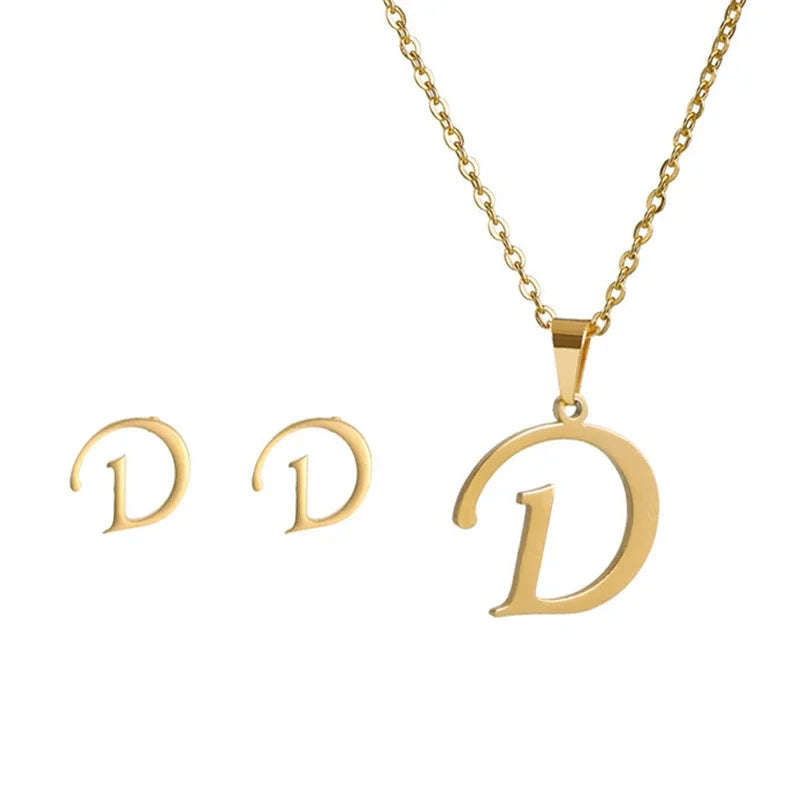 A–Z Alphabet Initial Necklace & Earrings Set