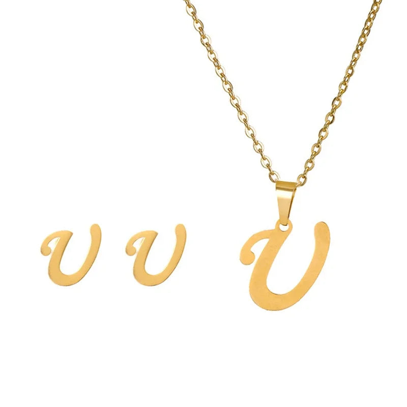 A–Z Alphabet Initial Necklace & Earrings Set