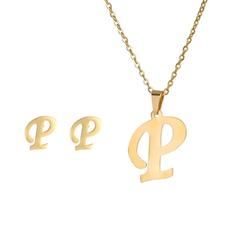 A–Z Alphabet Initial Necklace & Earrings Set