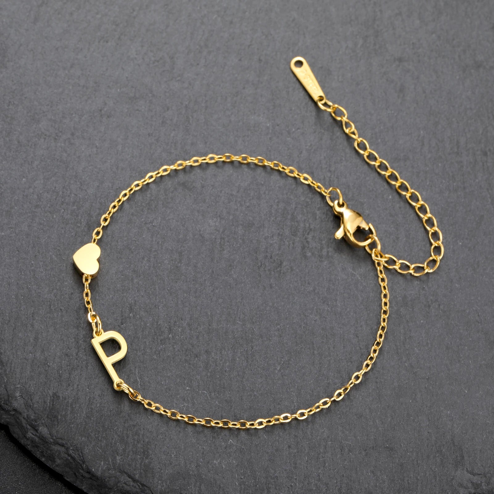 Cazador Initial Letter Bracelet with Mini Heart