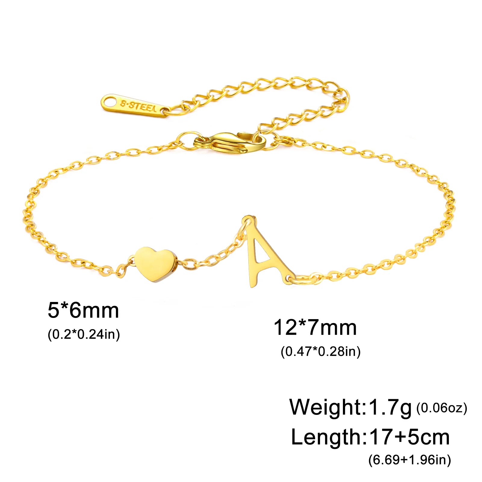Cazador Initial Letter Bracelet with Mini Heart