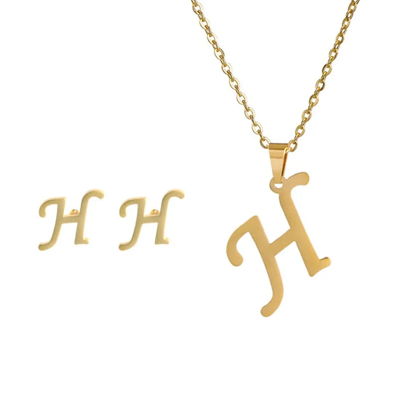 A–Z Alphabet Initial Necklace & Earrings Set