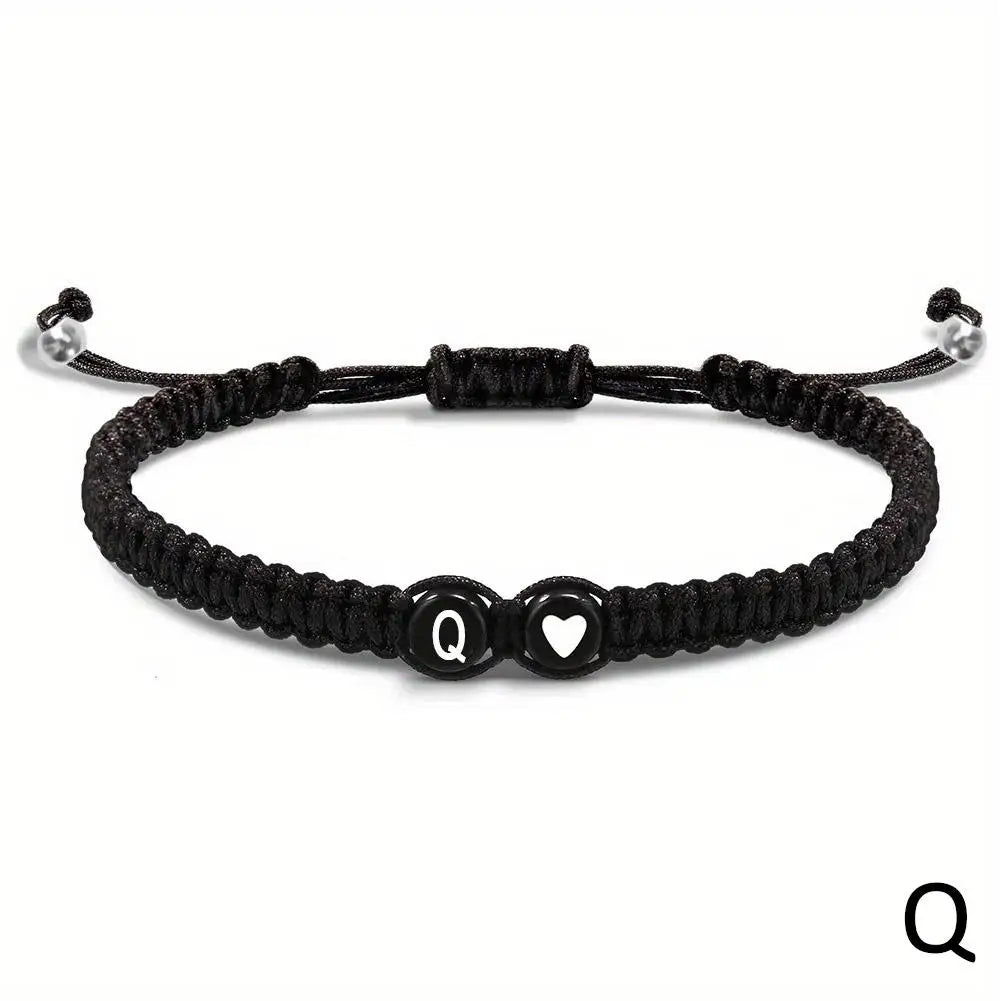 Handmade A–Z Initial Heart Braided Bracelet