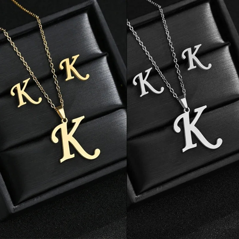 A–Z Alphabet Initial Necklace & Earrings Set