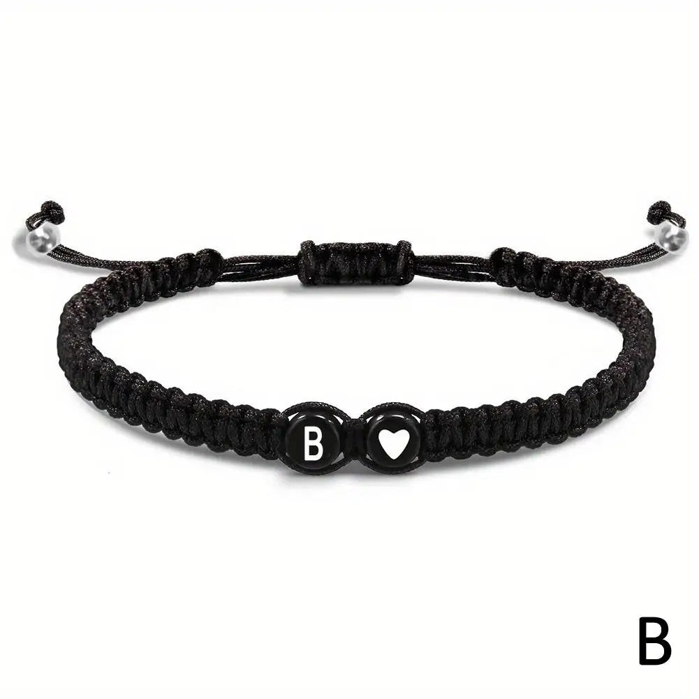 Handmade A–Z Initial Heart Braided Bracelet