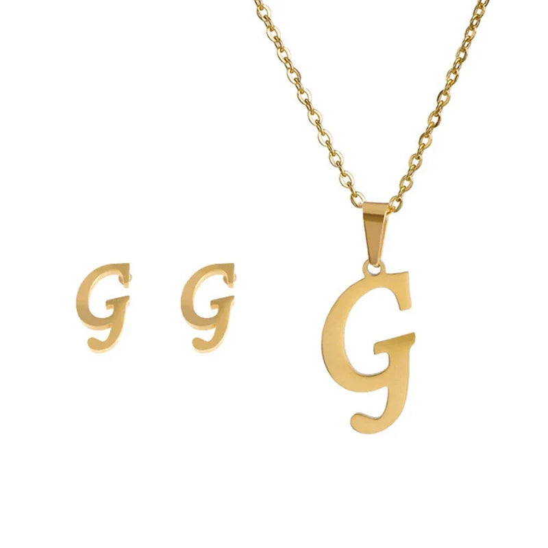 A–Z Alphabet Initial Necklace & Earrings Set