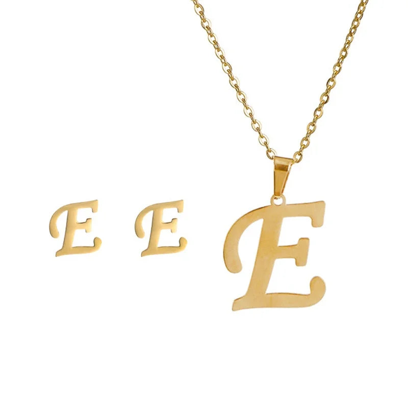 A–Z Alphabet Initial Necklace & Earrings Set