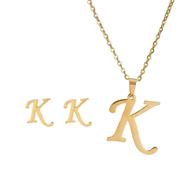 A–Z Alphabet Initial Necklace & Earrings Set