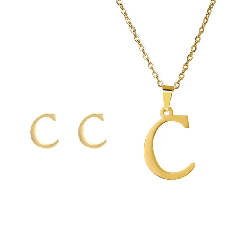 A–Z Alphabet Initial Necklace & Earrings Set