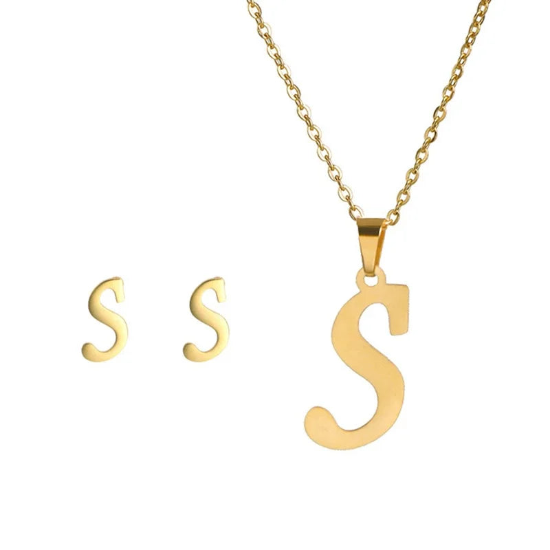 A–Z Alphabet Initial Necklace & Earrings Set