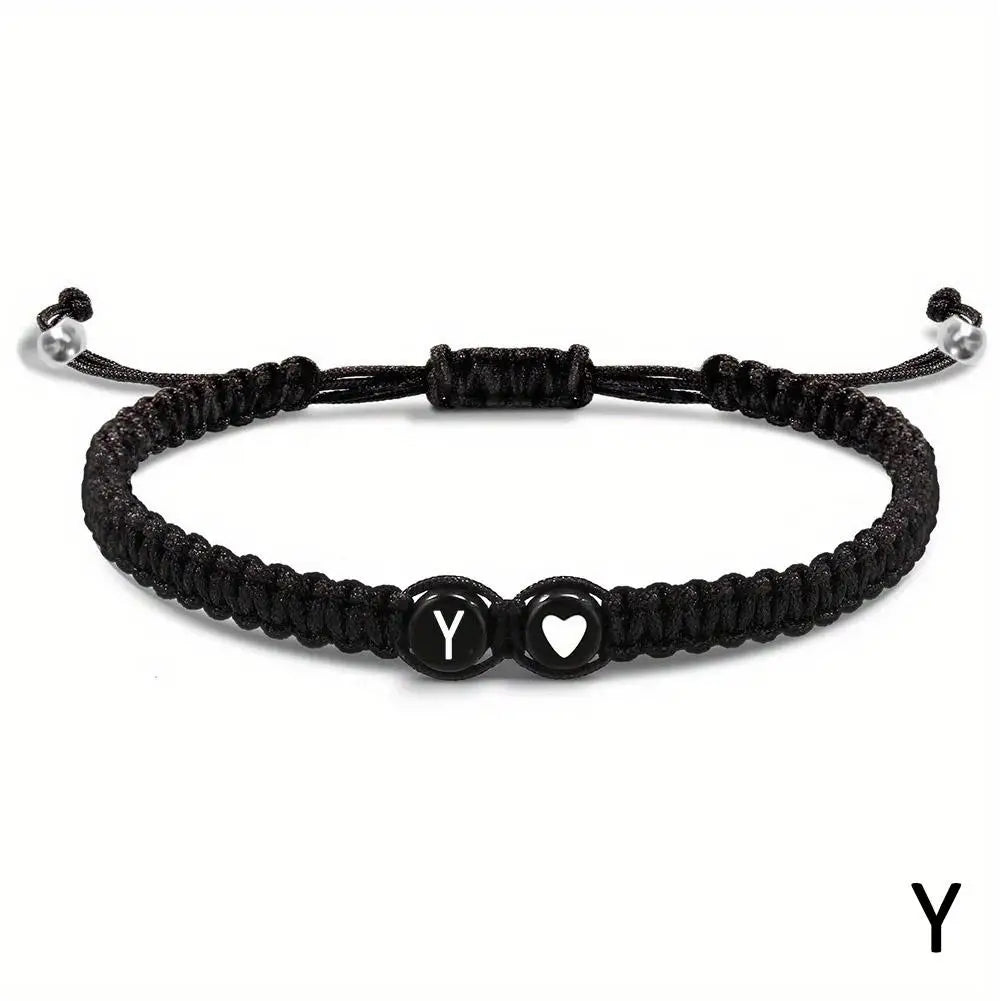 Handmade A–Z Initial Heart Braided Bracelet