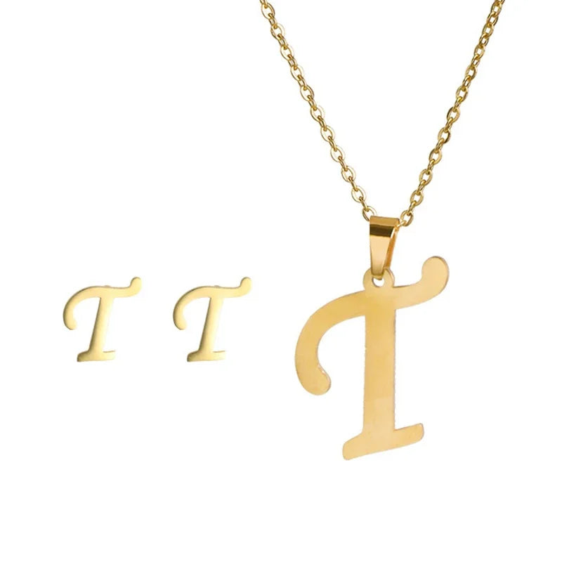 A–Z Alphabet Initial Necklace & Earrings Set