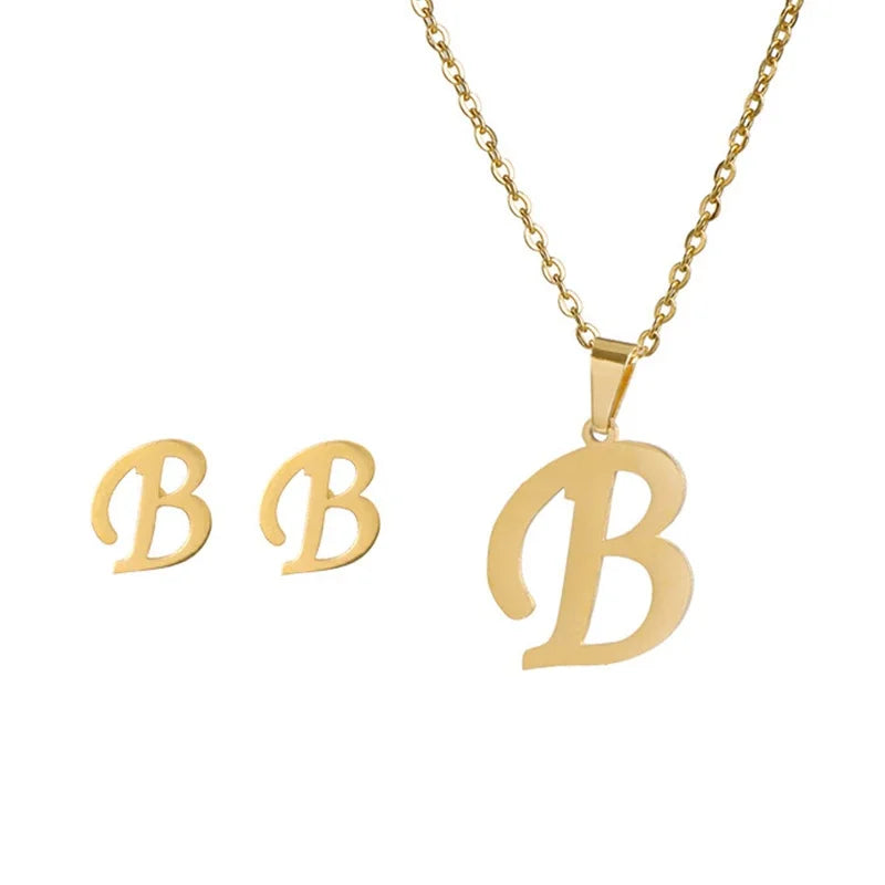 A–Z Alphabet Initial Necklace & Earrings Set
