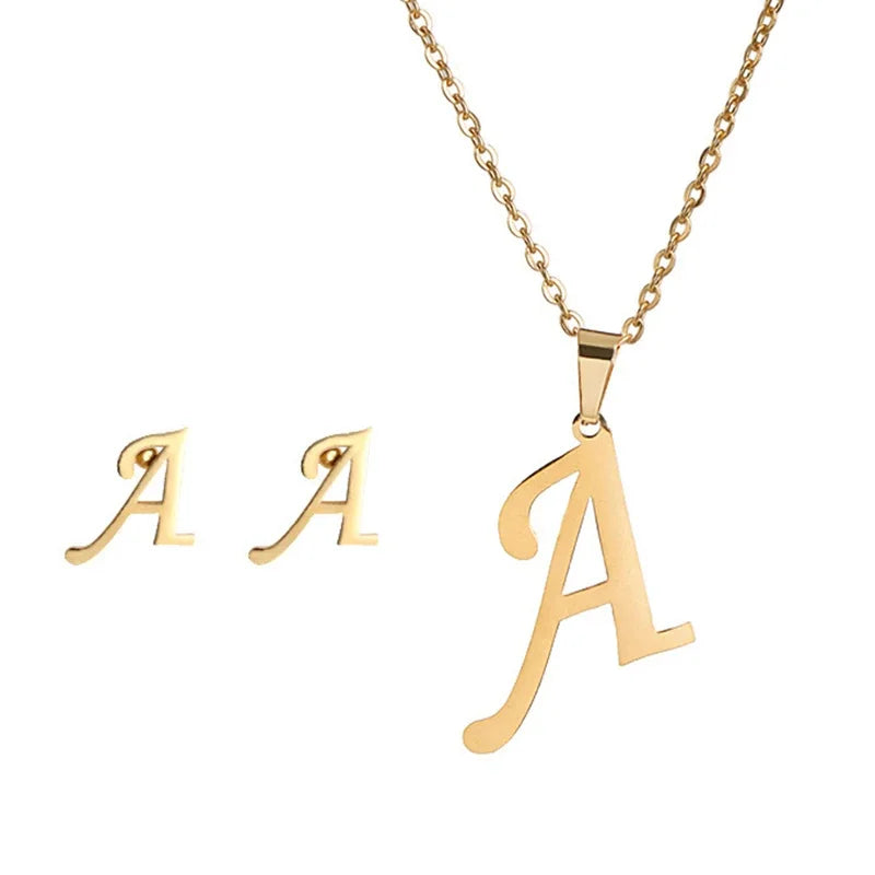 A–Z Alphabet Initial Necklace & Earrings Set
