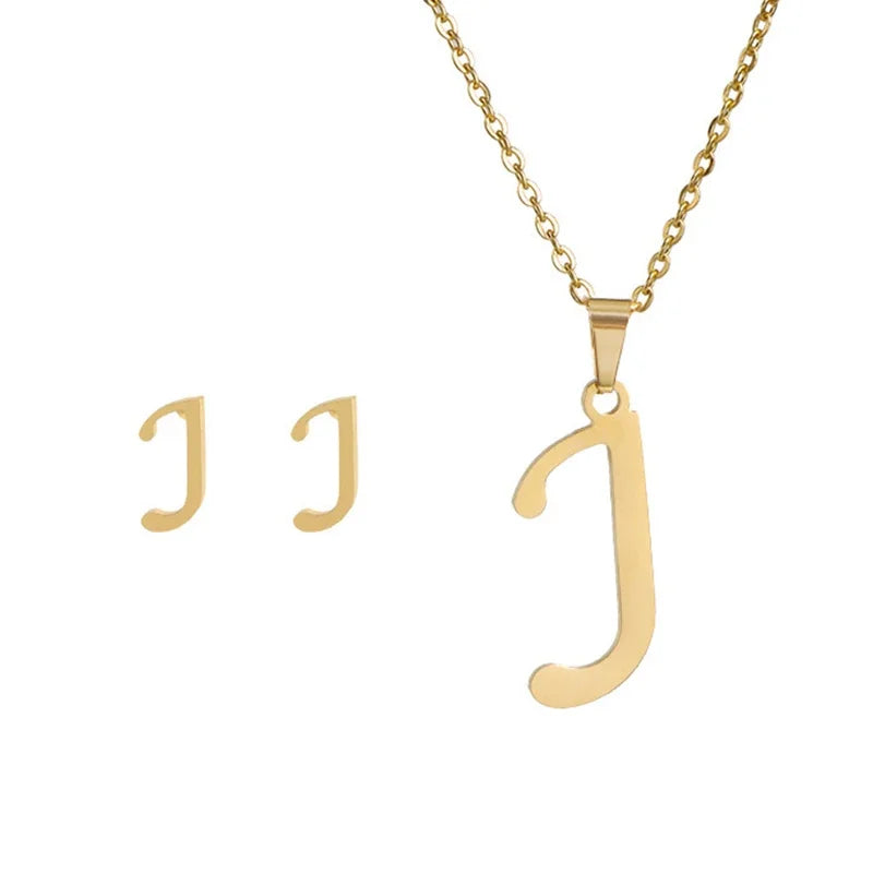 A–Z Alphabet Initial Necklace & Earrings Set