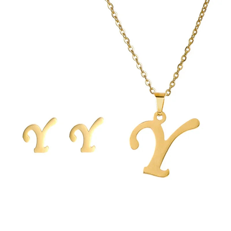 A–Z Alphabet Initial Necklace & Earrings Set