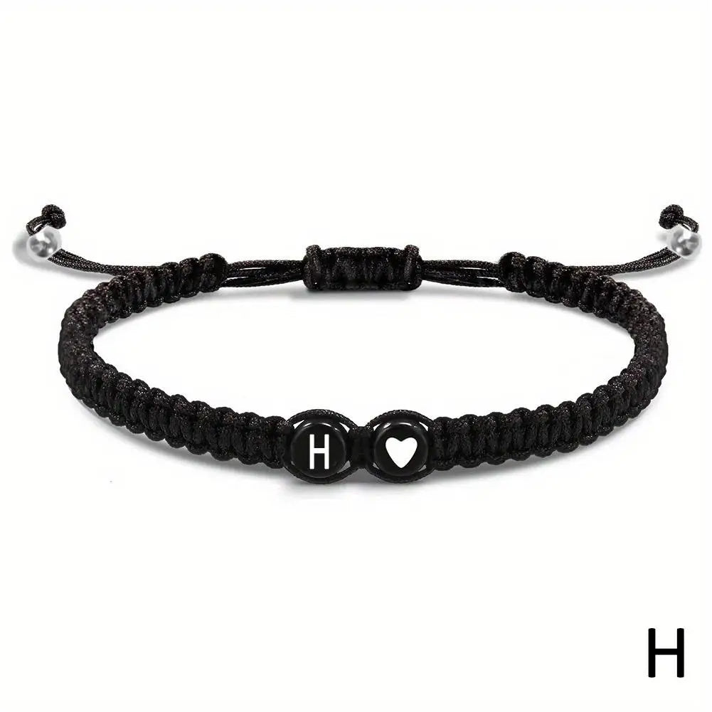 Handmade A–Z Initial Heart Braided Bracelet