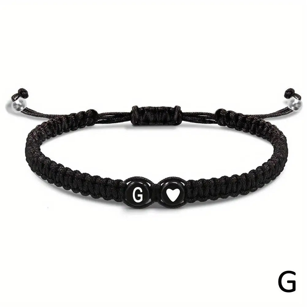 Handmade A–Z Initial Heart Braided Bracelet