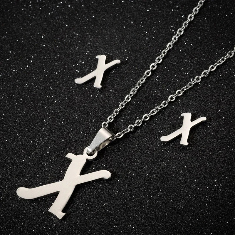 A–Z Alphabet Initial Necklace & Earrings Set
