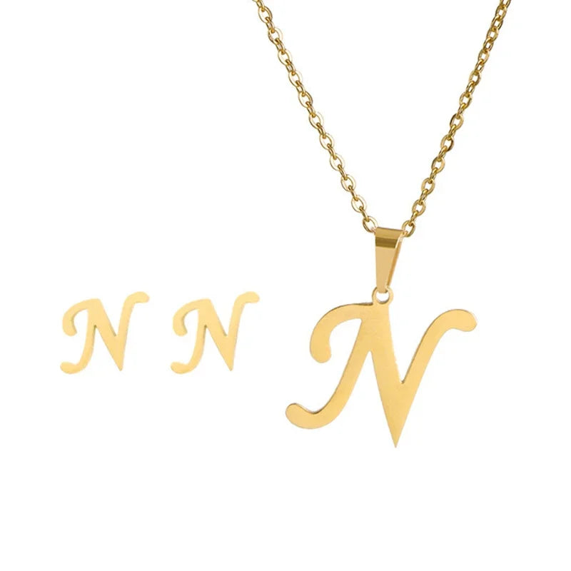 A–Z Alphabet Initial Necklace & Earrings Set