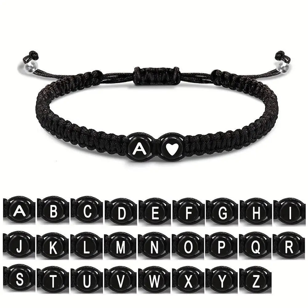Handmade A–Z Initial Heart Braided Bracelet