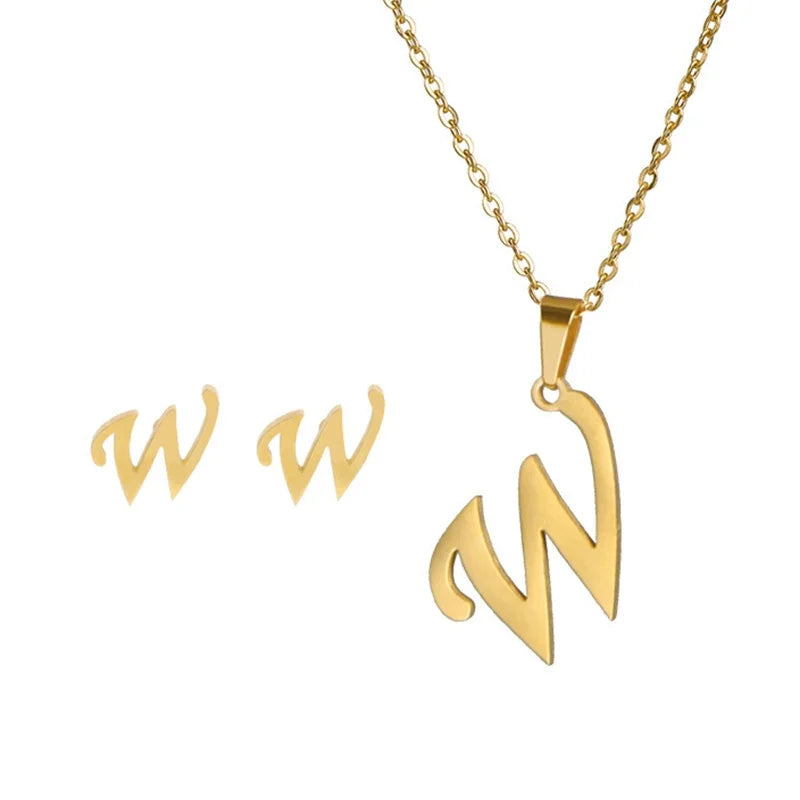 A–Z Alphabet Initial Necklace & Earrings Set