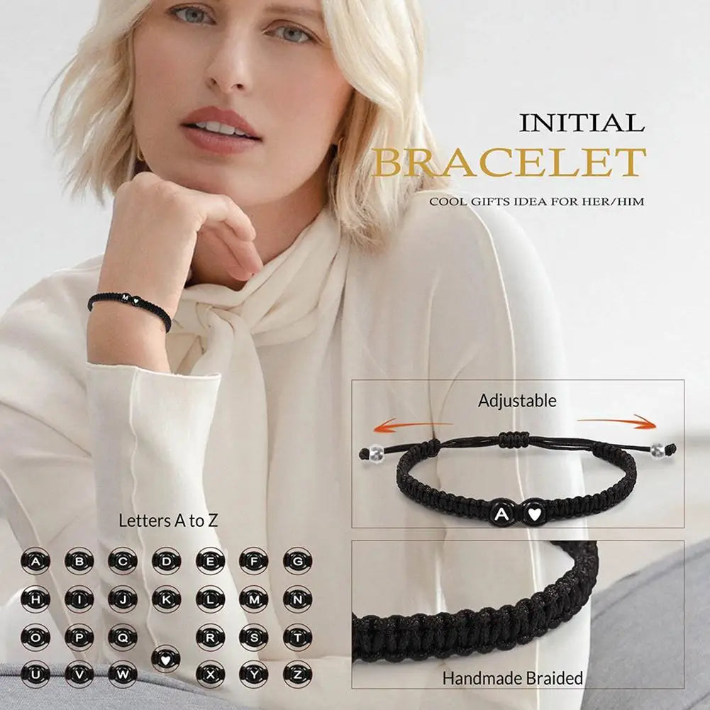 Handmade A–Z Initial Heart Braided Bracelet