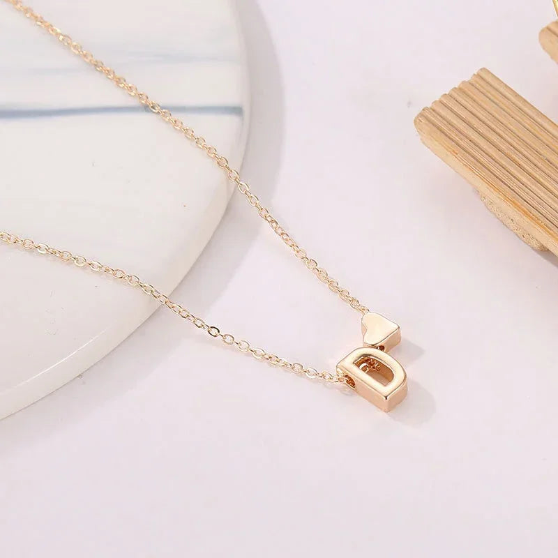 Dainty Initial Necklace with Tiny Heart