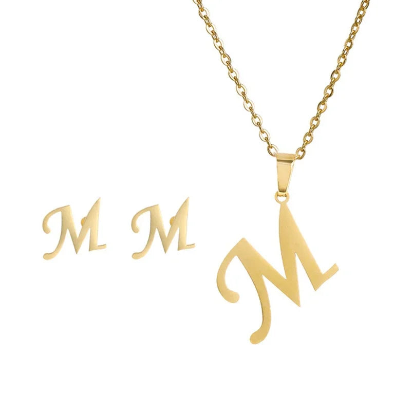 A–Z Alphabet Initial Necklace & Earrings Set