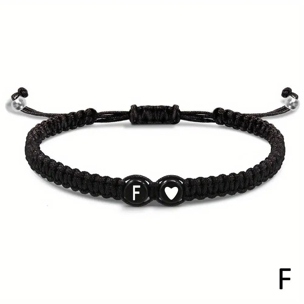 Handmade A–Z Initial Heart Braided Bracelet
