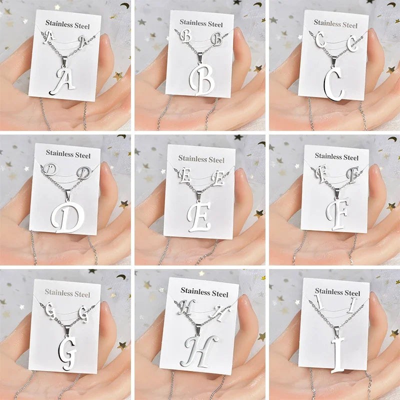 A–Z Alphabet Initial Necklace & Earrings Set