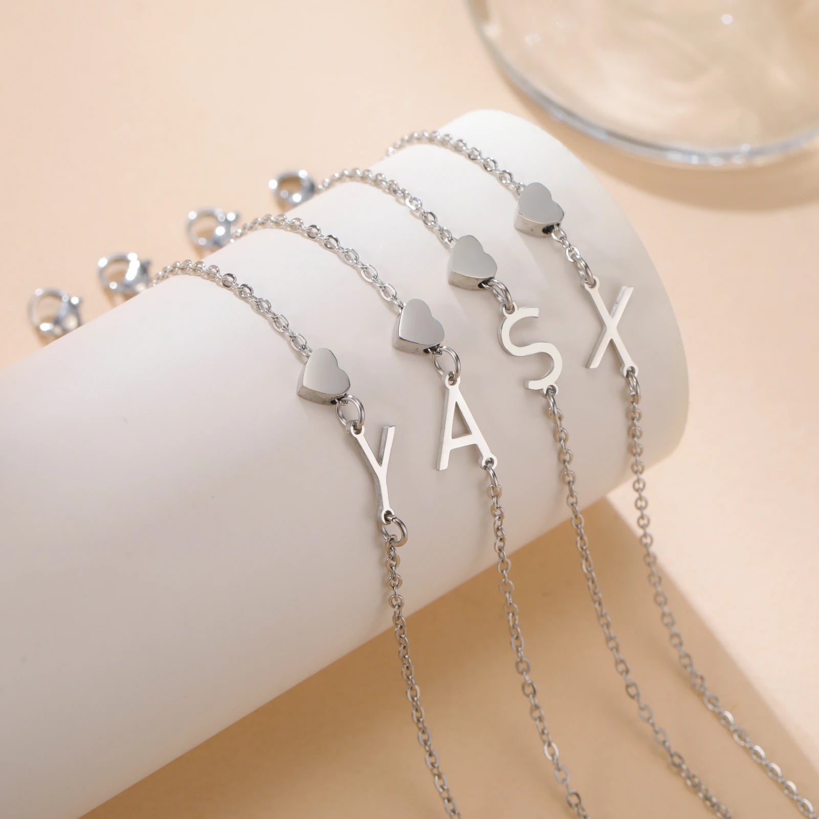 Cazador Initial Letter Bracelet with Mini Heart