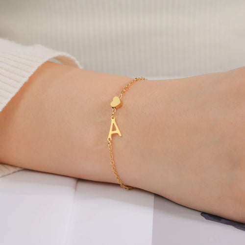 Cazador Initial Letter Bracelet with Mini Heart
