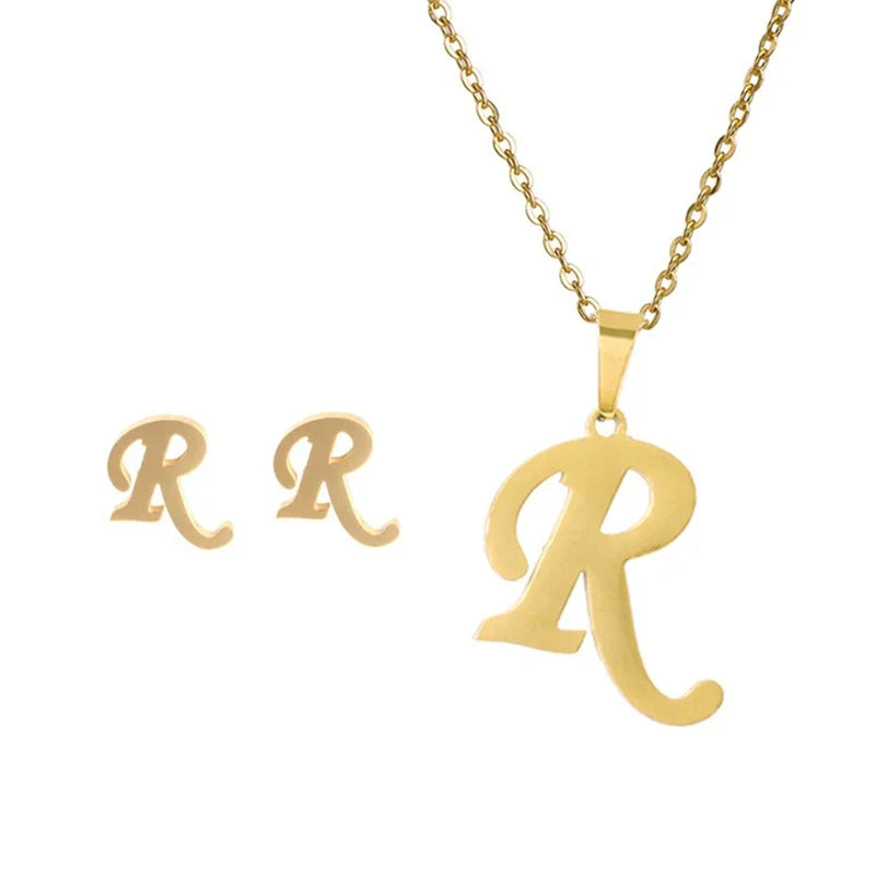 A–Z Alphabet Initial Necklace & Earrings Set