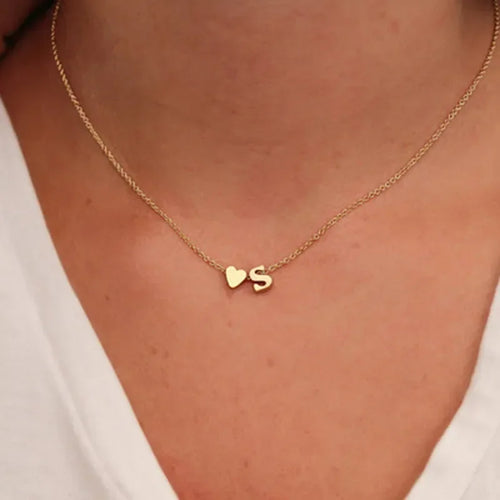 Dainty Initial Necklace with Tiny Heart
