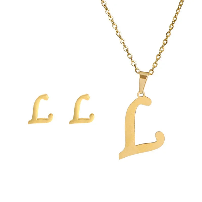 A–Z Alphabet Initial Necklace & Earrings Set