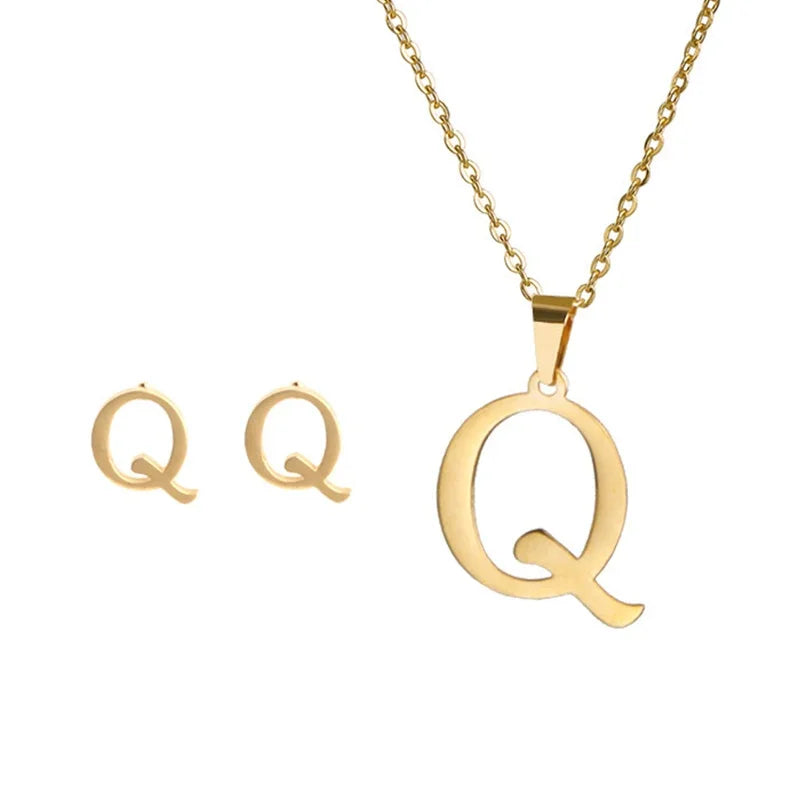 A–Z Alphabet Initial Necklace & Earrings Set